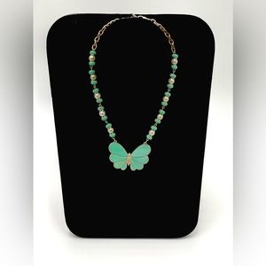 Santaellabyrey pearl and turquoise necklace with turquoise butterfly pendant.